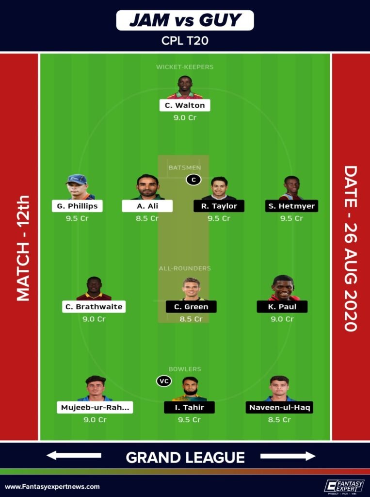 JAM vs GUY Dream11 Team For Grand League