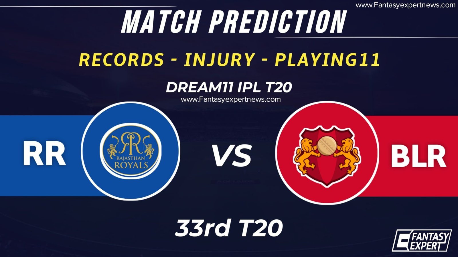 RR vs BLR Dream11 Team Prediction RR vs BLR Dream11 Team Prediction