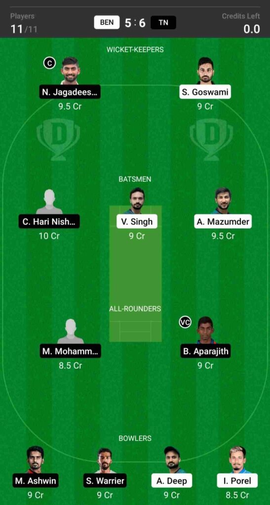 BEN vs TN Today Dream11 Team For Small League