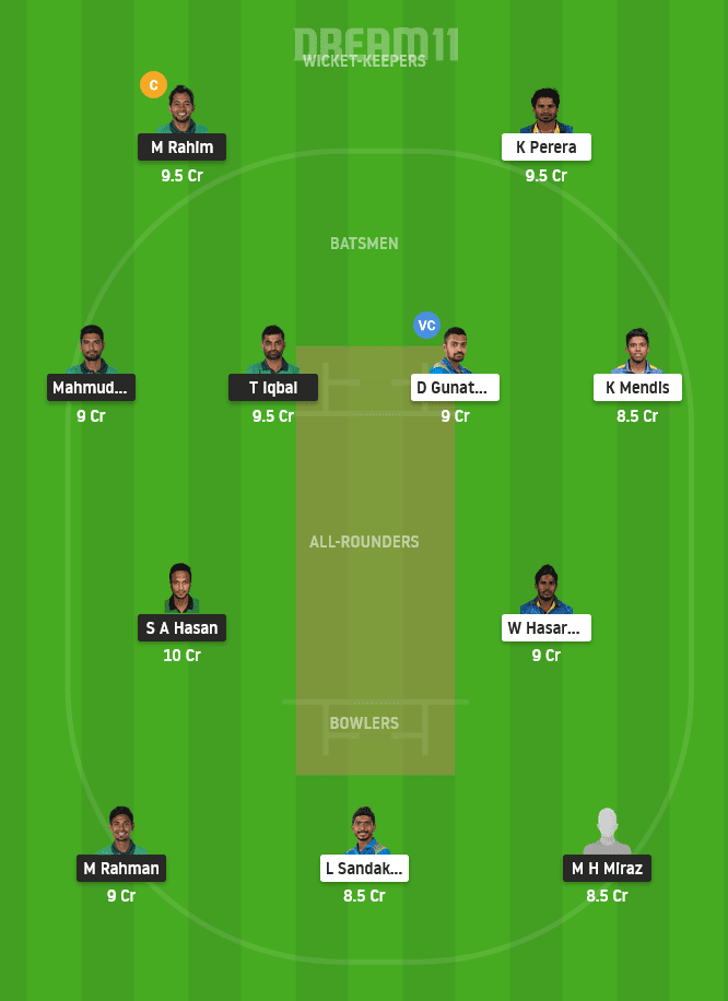 BAN vs SL Dream11 Team Prediction for Small League