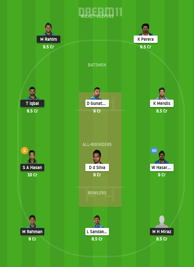 BAN vs SL Dream11 Team Prediction for Grand League