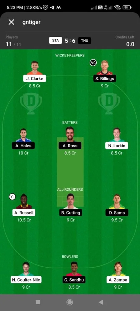 STA vs THU Dream11 Team Prediction for Grand League