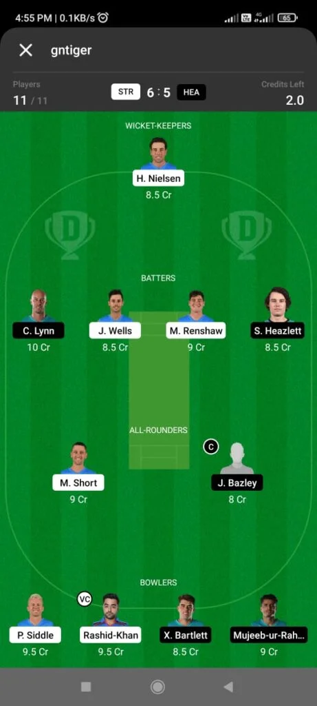STR vs HEA Dream1 Team Prediction for Grand League