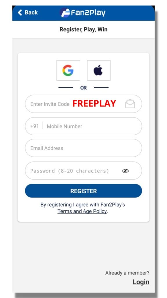FREEPLAY Referral Code Fan2Play App