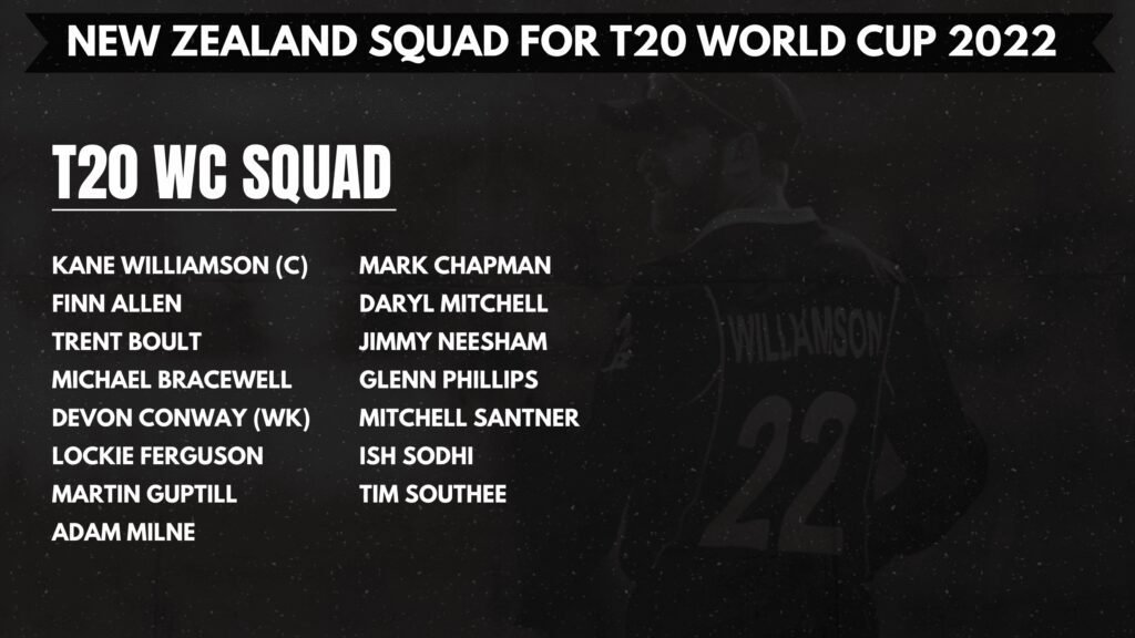 New Zealand Squad Announced for T20 World Cup 2022