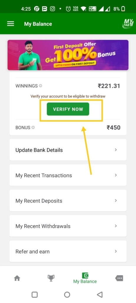 How to KYC on MyFab11 guide screenshot