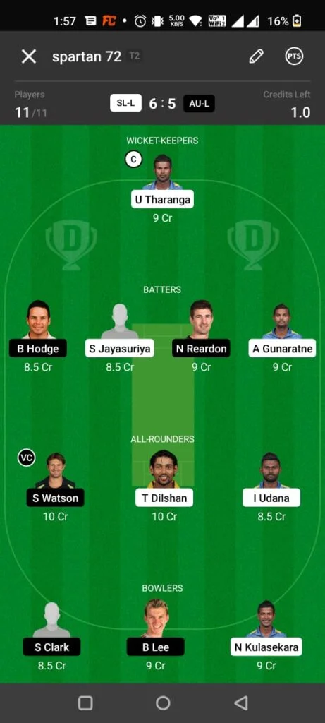 SL-L vs AUS-L Dream11 Prediction: Grand League Team