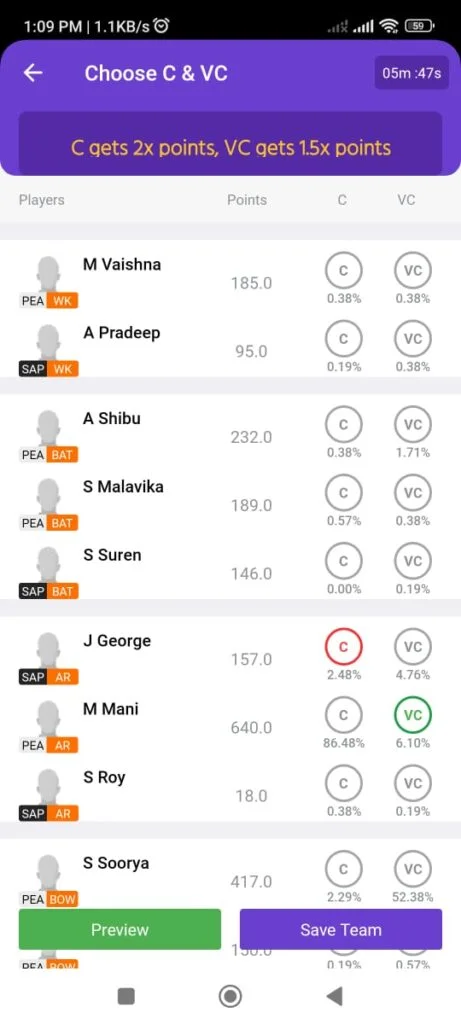 Create Fantasy Team
