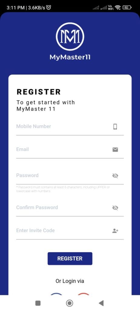 Registration prosses in MyMaster11 App