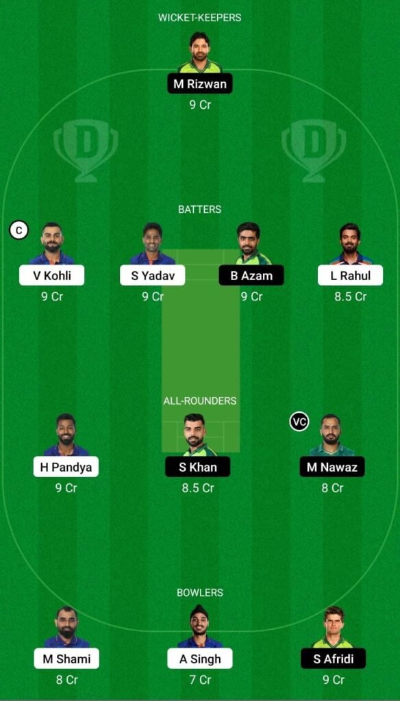 India vs Pakistan Dream11 Grand League Team 