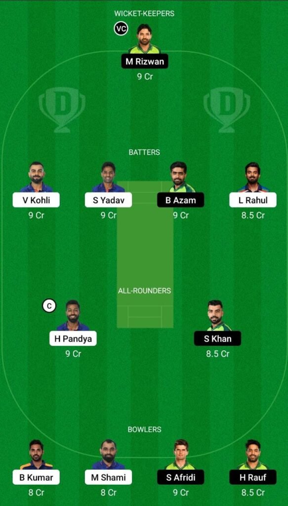 India vs Pakistan Dream11 Small League Team