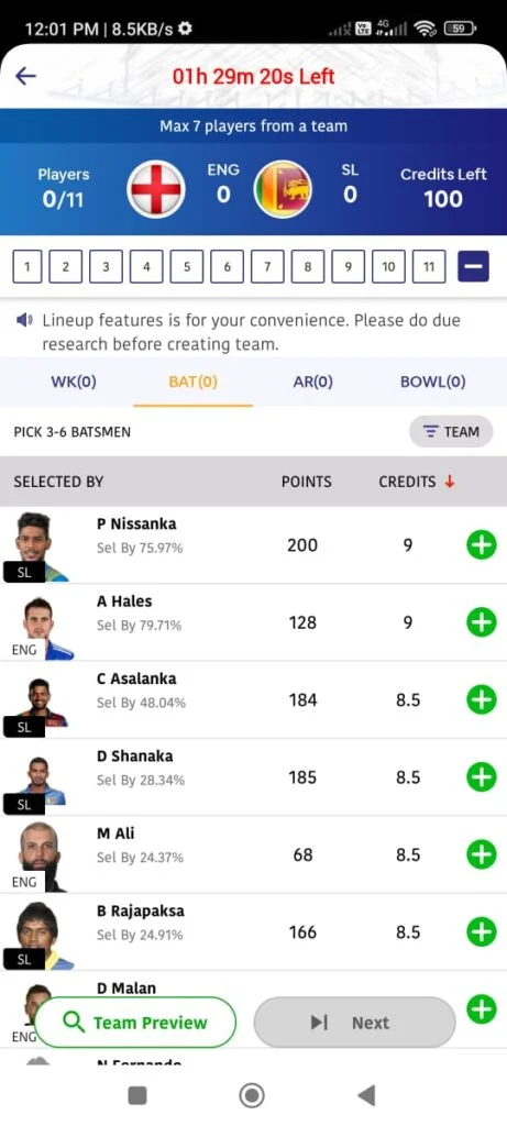 Create Fantasy Team in Choic11 App