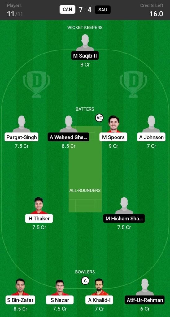 CAN vs SAU Dream11 Team Prediction