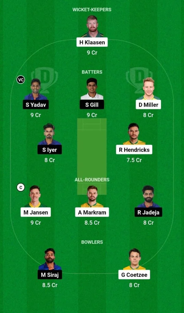 SA vs IND Dream11 Team Prediction For Small League