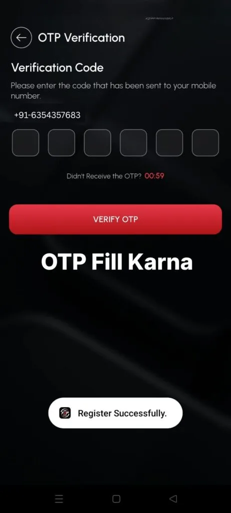 FREE2PLAY Mobile OTP Verification Step