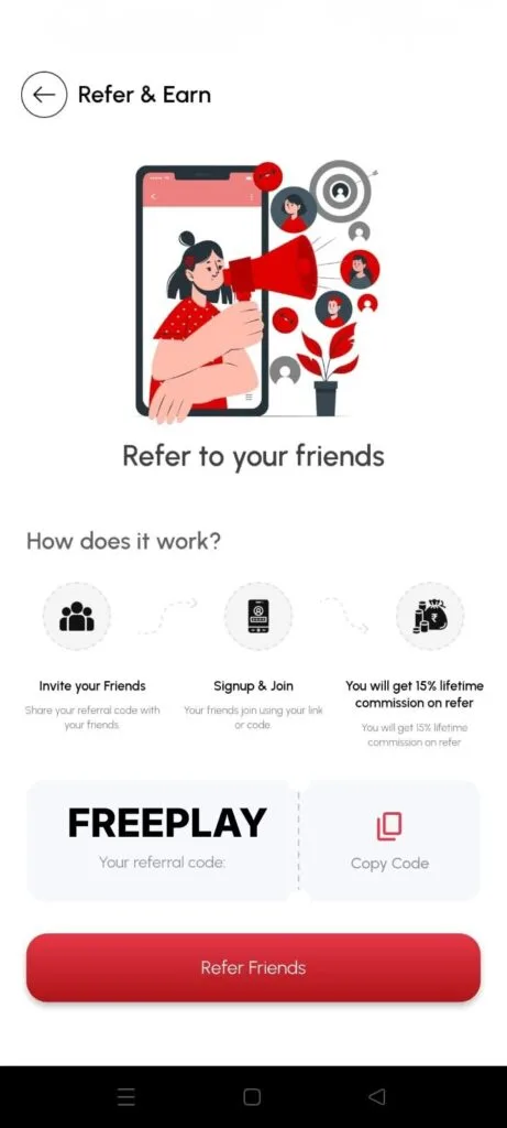 FREE2PLAY Refer and Earn 15 Percent Lifetime Commission
